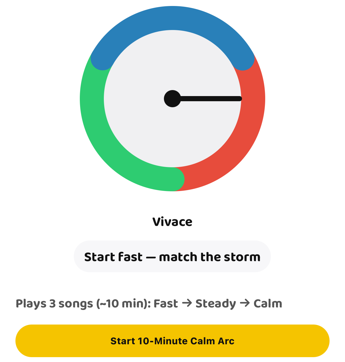 Calm Dial interface with dial and Start Calm Arc button